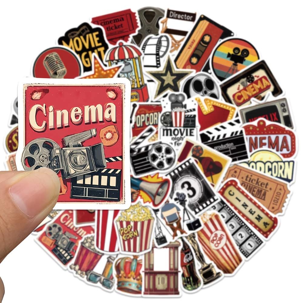 50 Stück Retro Kino Aufkleber Popcorn Graffiti Aufkleber für Tagebuch Kühlschrank Schrank Geldbörse Rucksack Umschlag Etikett Magazin Dekoration Aufkleber