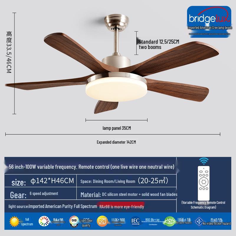 Mid-Century Walnut Ceiling Fan Light for Nordic Living Room, Bedroom, or Dining Room - Solid Wood Design
