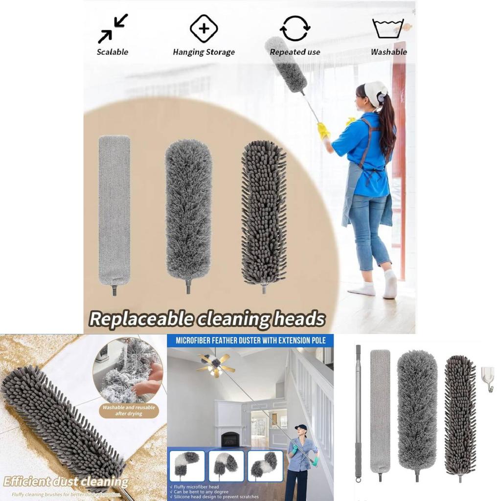 Extendable Feather Duster Brush Set With Telescopic Handle For Home Cleaning And Dust Removal