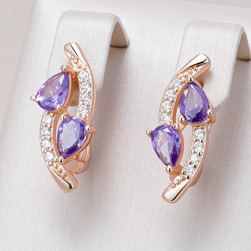 Shiny Purple Natural Zircon Drop Earrings For Women Trend  Rose Gold Color Bride Wedding Fine Jewelry Crystal Gift