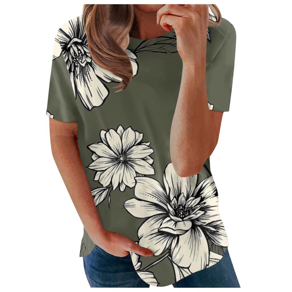 Women's Printed Short Sleeves Round Neck Vintage Short Sleeves Summer Loose Tops Tops Women's Summer T-Shirts