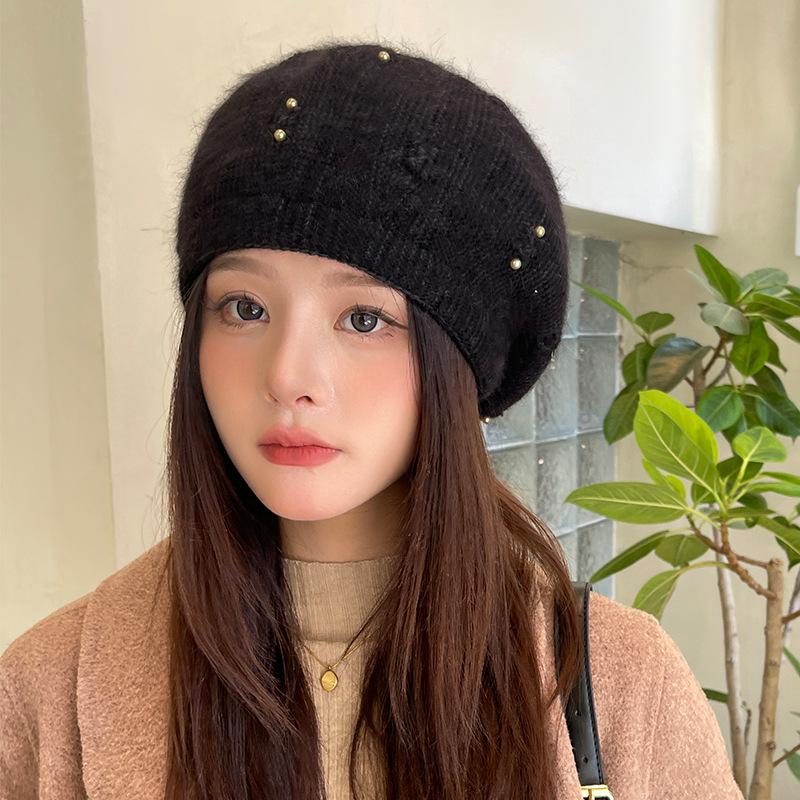 

Шляпа Женская Осень и Зима Шерстяная Шляпа Теплая Милая Вязаная Беретка Уличная Повседневная Модная Шляпа Художника чёрный