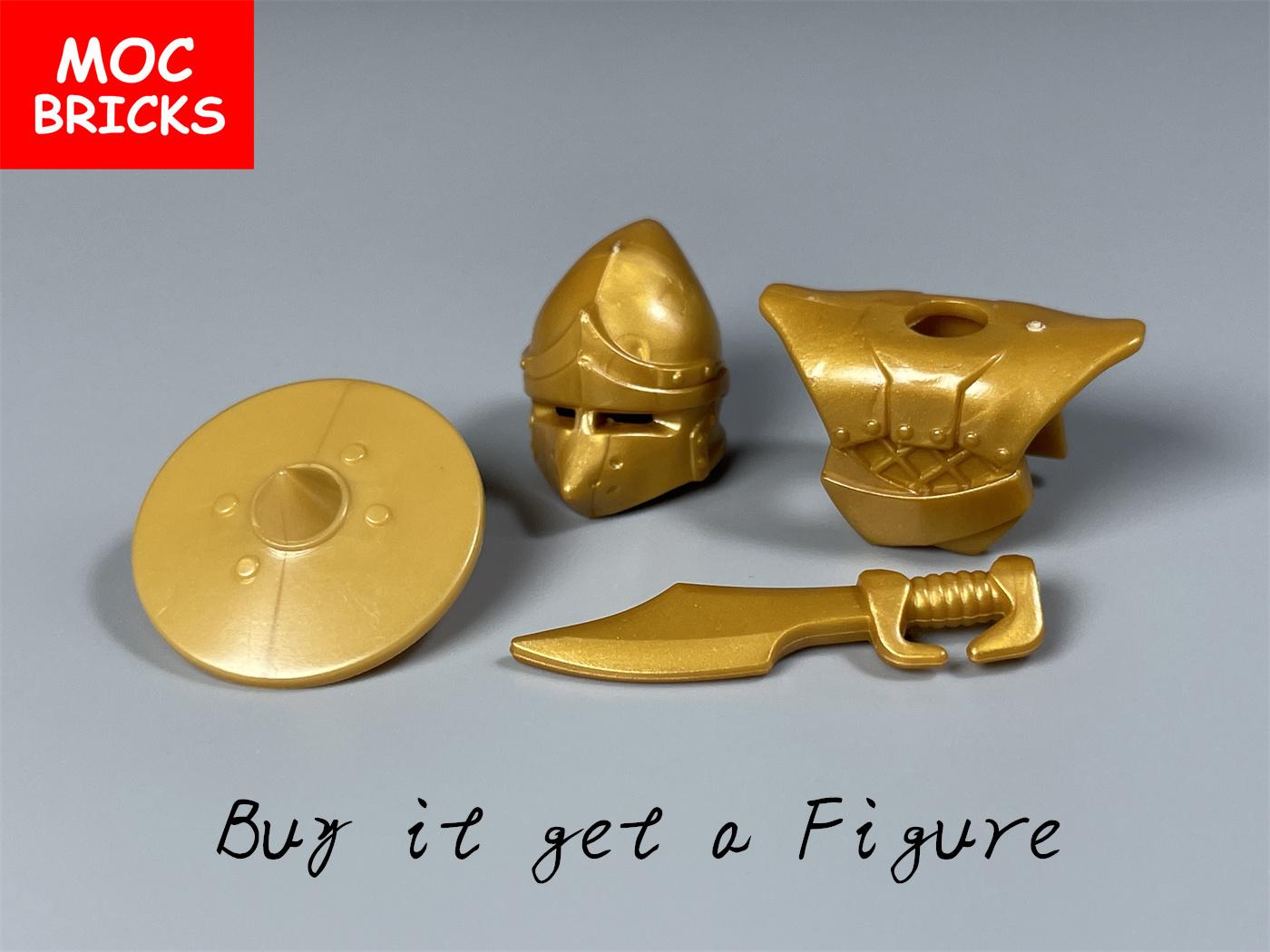 

Single MOC Bricks Black Golden Armor Warrior Medieval Knights Rome Weapon Action Figure Learning-Focused Building Block Gifts