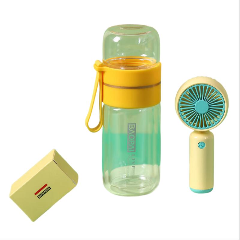 Leopard Brand BP-T5 Double-Layer Glass Cup & Fan Gift Set