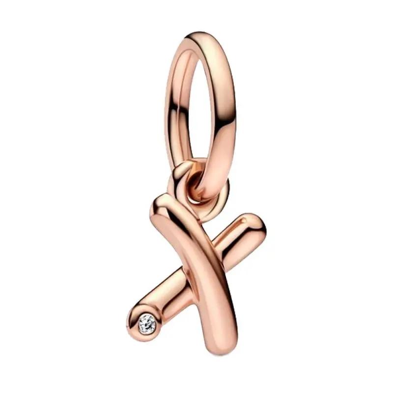 Brand New Plated Rose Gold Letter A-z 26 Alphabet Bead Component Zircon Letter Charm Bead Component Compatible With Authentic Original Bracelet High