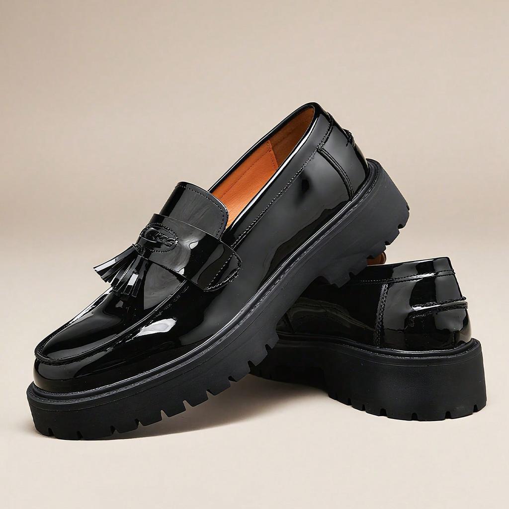 Modische Fransen Dicke Sohle Leder Herrenschuhe Schlupf-Loafer Business-Anzugschuhe Für Herren Glänzend Formelle Party Weiße Schuhe