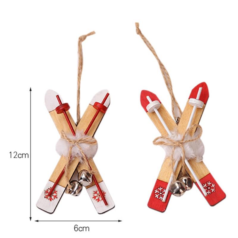 Slitta di Legno Decorazione di Natale Casa Sci di Legno Campanella Ornamenti di Natale Regalo per Bambini