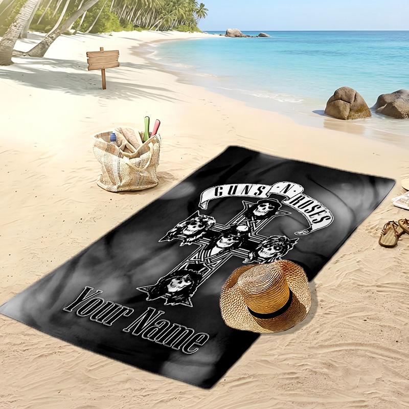 Asciugamano da Spiaggia Personalizzato Guns N’ Roses, Stampa il Tuo Nome Testo Asciugamano Leggero Assorbente per Nuoto Viaggio