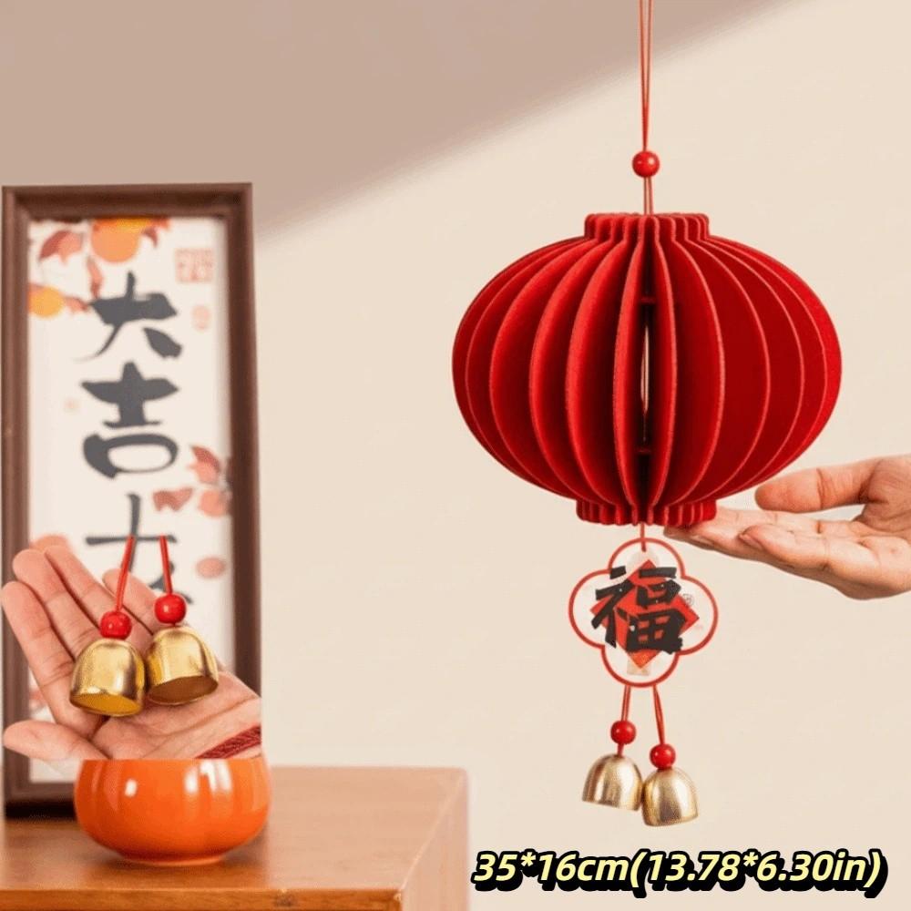 Gourds Shape New Year Decoration Red Felt Gold Bell Greeting 3D Felt Pendant  Shop Decoration