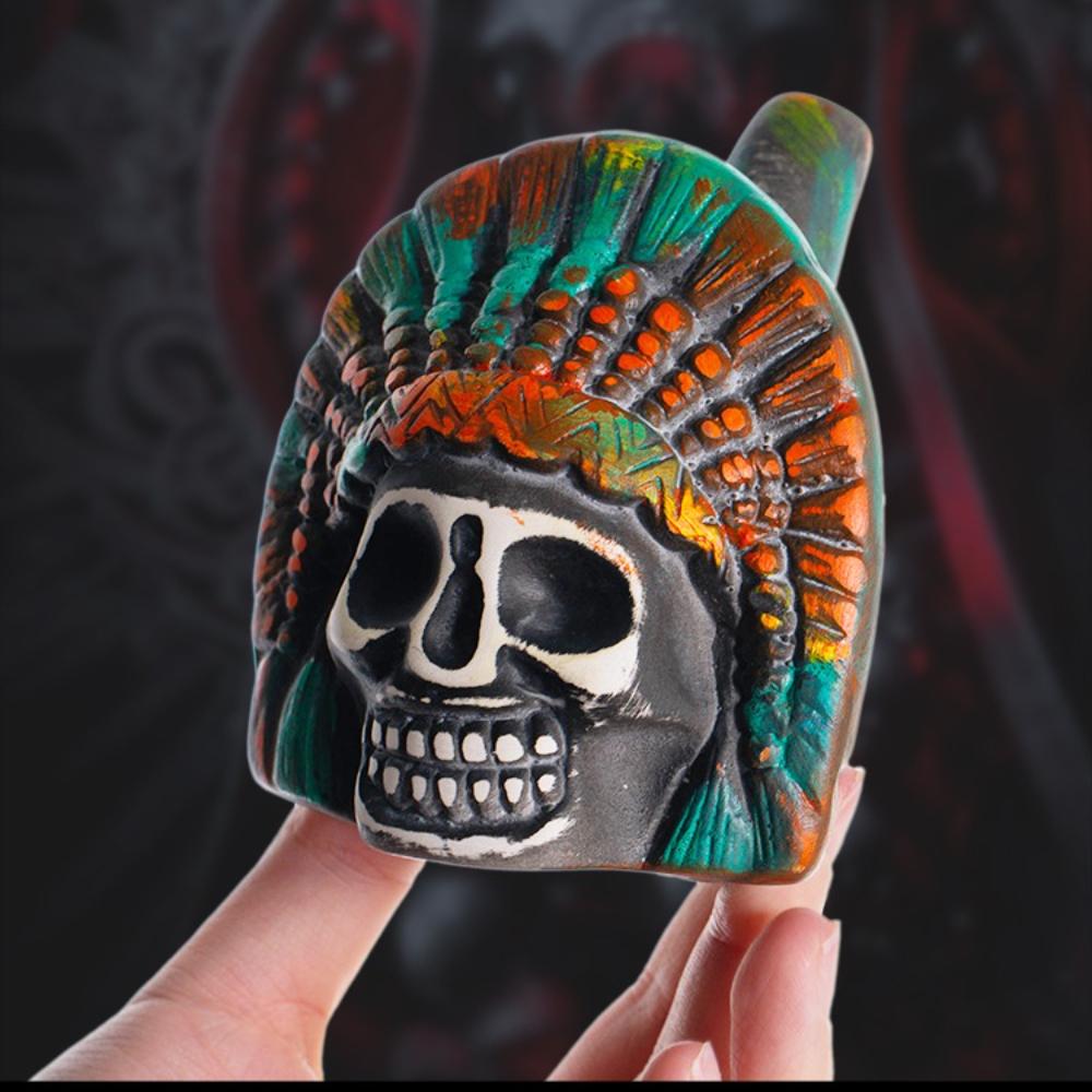 Fluier Aztec al Morții Spookys Fluier Aztec Înfricoșător al Morții Fluier de Război Fantomă Jucărie Cap de Craniu Recuzită Zgomotoasă pentru Petrecere Jucărie Rășină Halloween Cadou