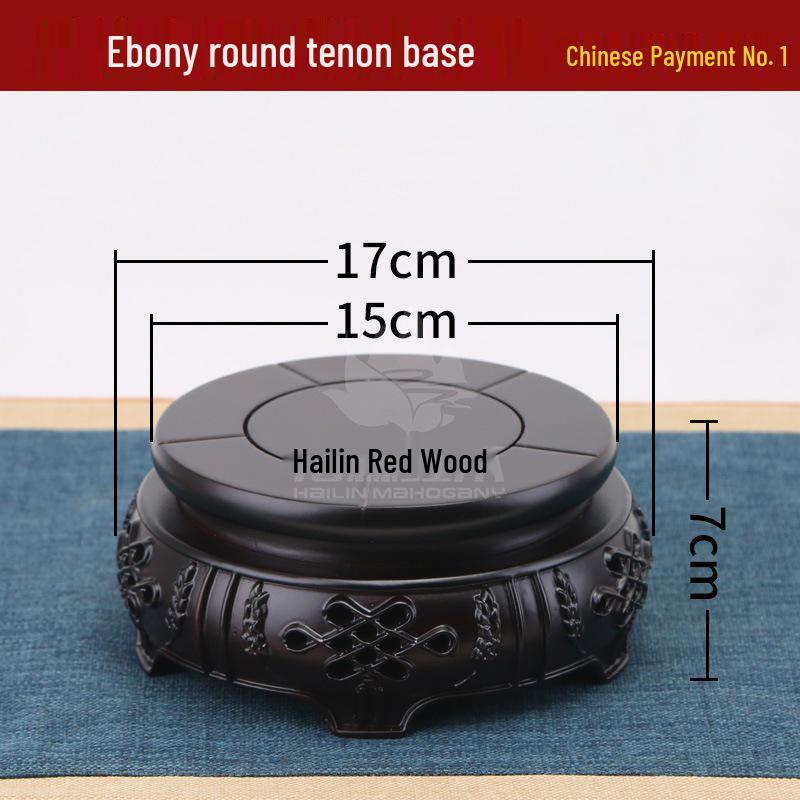 Rosewood Carved Round Base Buddha Ornament with Toad and Pixiu Statue Diameter 15cm, Height 7cm