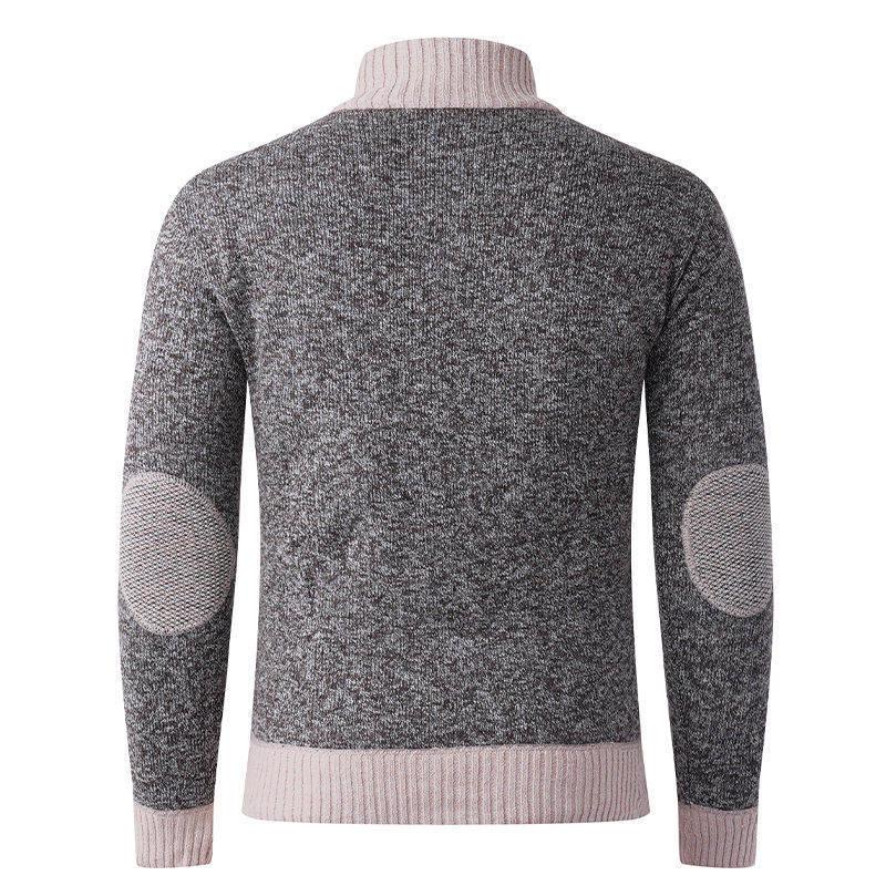 2025 Men's Solid Color Knit Zipper Cardigan - Thick Plus Velvet Coat for Autumn & Winter
