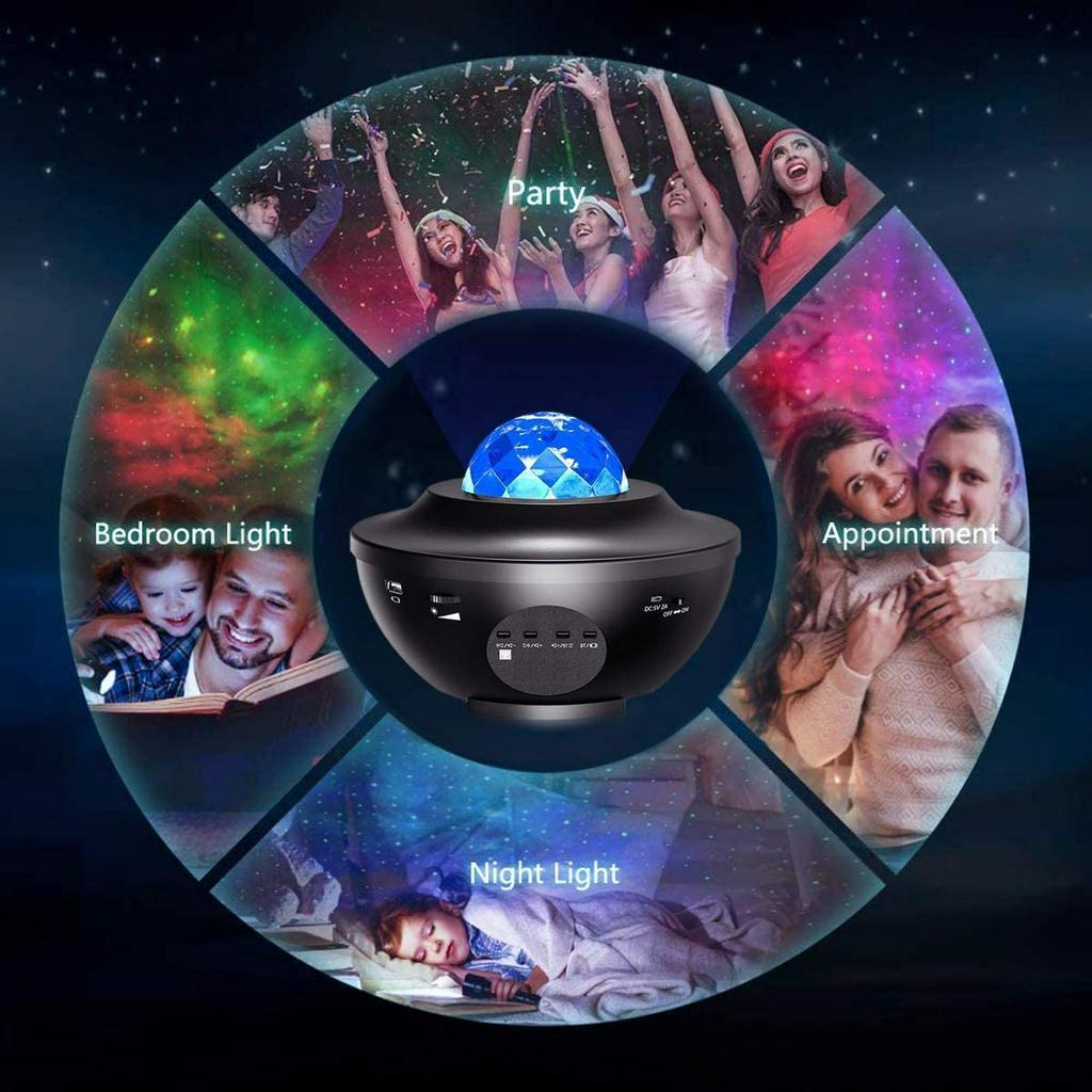New USB LED Star Projector Night Light Galaxy Starry Night Lamp Ocean Wave Projector with Music Bluetooth Speaker Remote Control for Kid