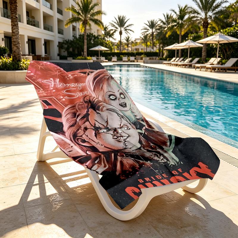 Bride of Chucky Print Beach Towel Design, Soft, Lightweight. for Home Bathroom, Spa, Pool, Yoga, Surfing, Camping, Gift for Family, Friend