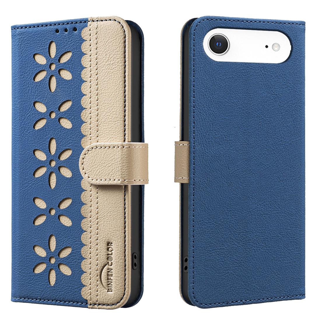 

For iPhone 17 Air Leather Case BINFEN COLOR BF36 Floral Pattern Phone Cover RFID Blocking Wallet Stand Dark Blue