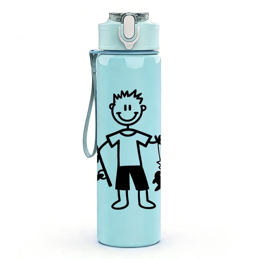 1PC Stick Figure Warrior Simple Drawing Print 750ml Color Plastic Sports Water Bottle Leakproof Flip Straw Lid Suitable for Sports Office Home Use