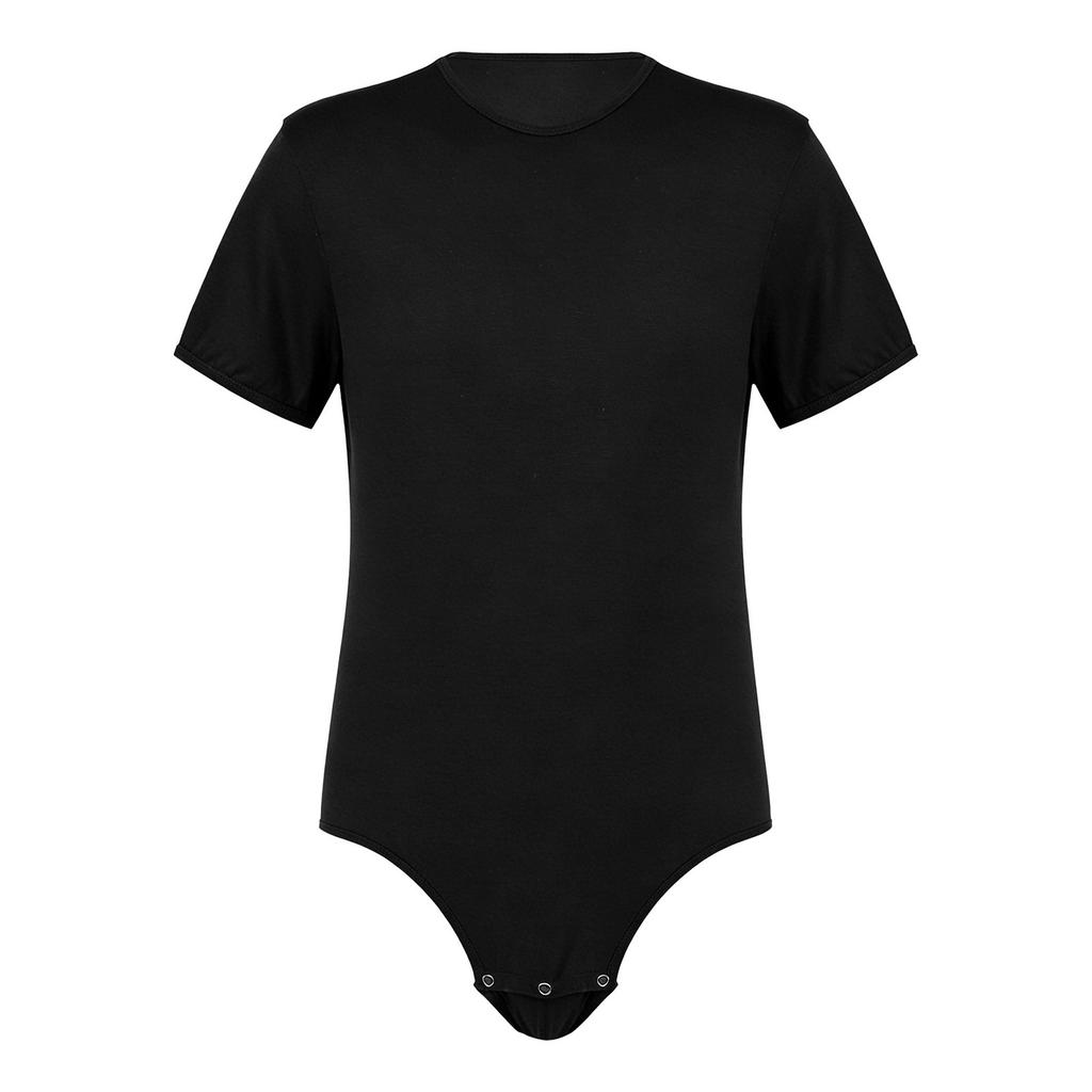 Men Sexy One Piece Lingerie Solid Color Short Sleeves Press Crotch Bodysuit Romper Pajamas