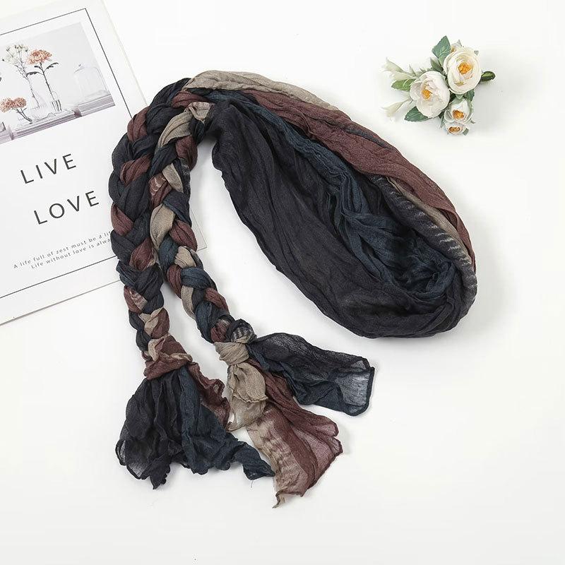Women's Pliced Wrinkled Braided Scarf Versatile Sunshade and Sunscreen Scarf Travel Photography Scarf