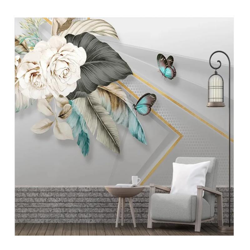 

Modern Wallpaper Home Decor Wall Stickers 3D Hand-painted Flowers Butterfly Wall Paper Geometric Mural 200 cm(W) x 140 cm(H)