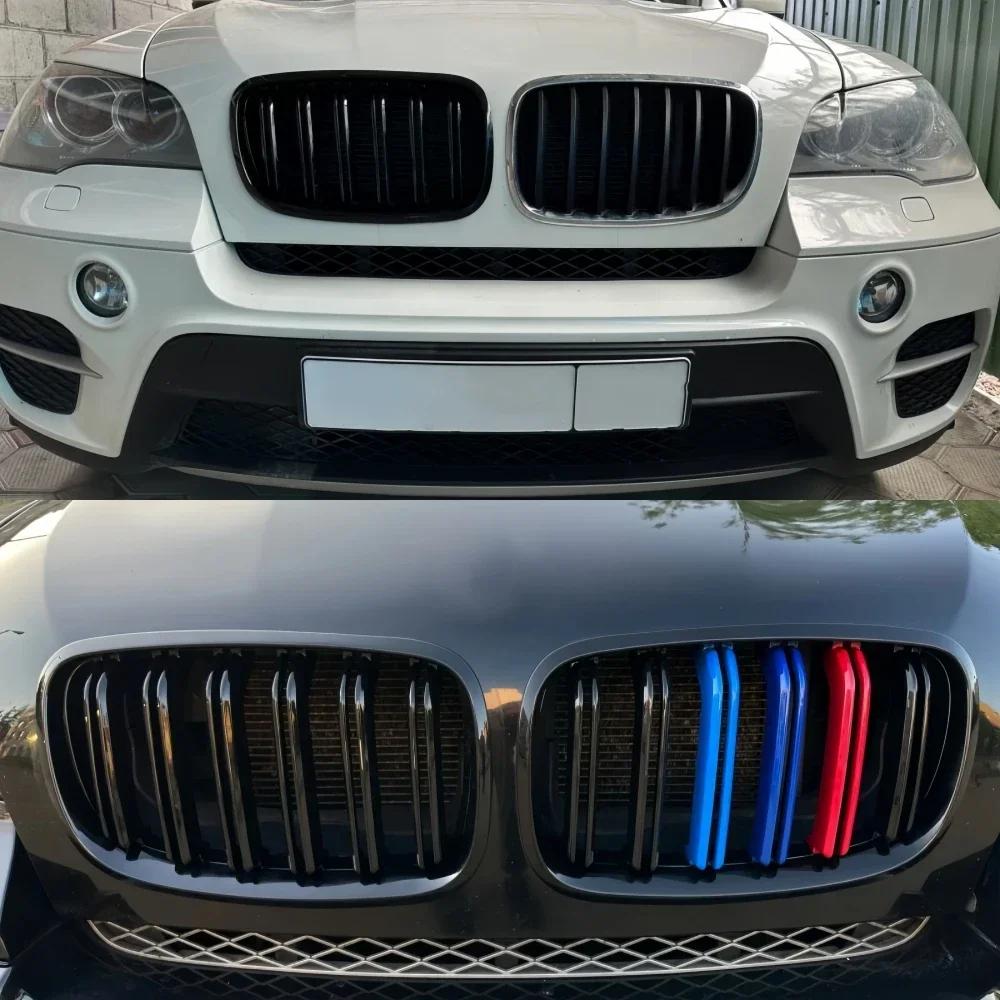 A Pair Gloss Black M Color Double Slat Kidney Grille Front Bumper Grill For BMW E70 E71 E72 X5 X6 2007-2014 Racing Grills