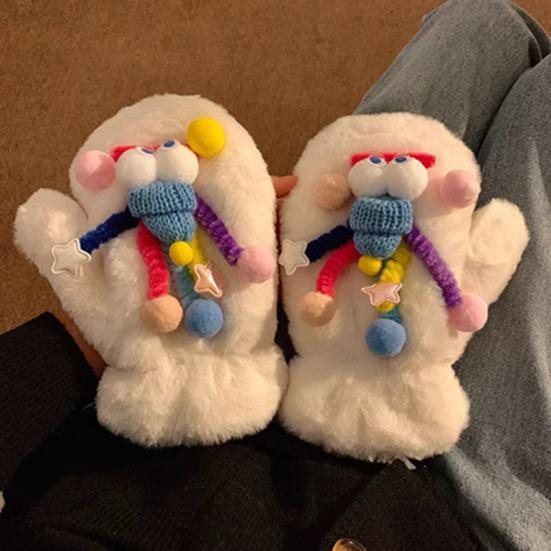 Winter Fuzzy Gloves Women Cartoon Warm Gloves Cute Thickened Fleece Lined Gloves for Indoor Outdoor Exercise Driving
