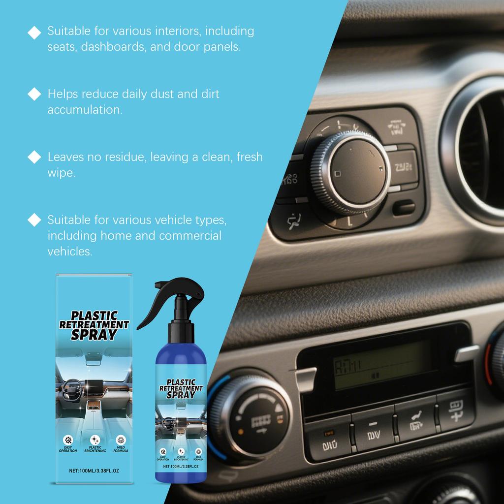 Car Interior Plastic Care Agent, Interior Cleaning and , Daily Wiping and Brightening Agent, 100ML