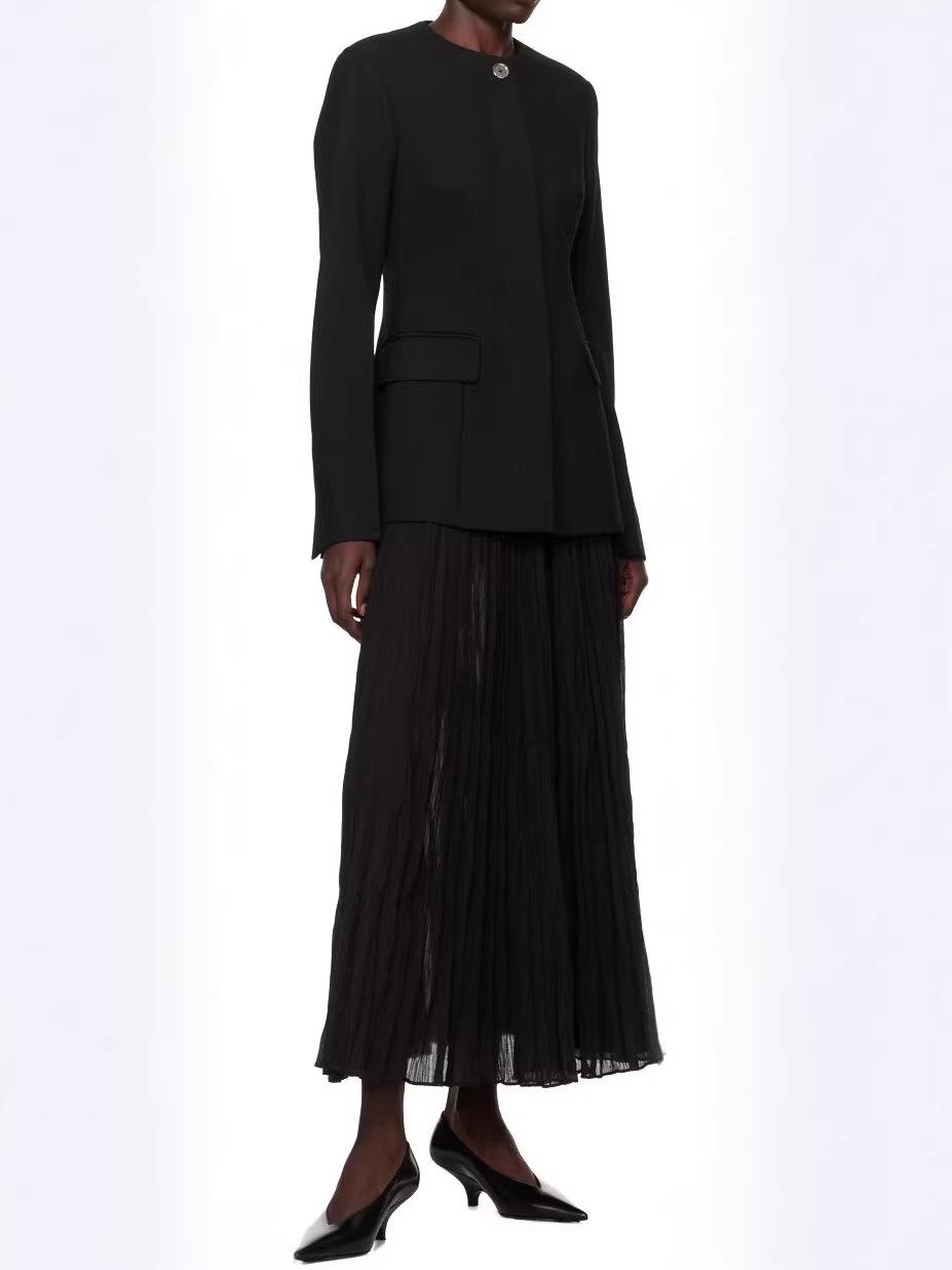 2026 Элегантный женский приталенный пиджак средней длины однотонный с круглым вырезом Весна/Осень Small чёрный