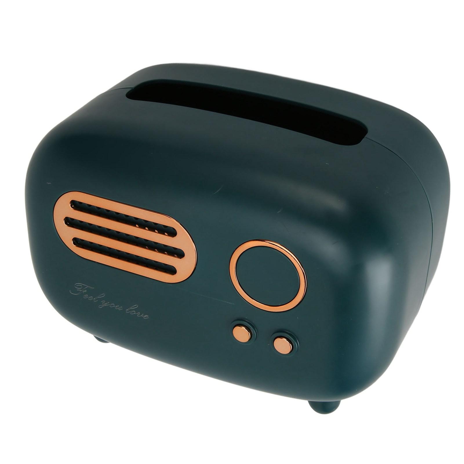 

Tissue Box Holder Cute Radio Wide Opening Anti Slip Feet Plastic Tissue Paper Box for Bedroom Living Room
