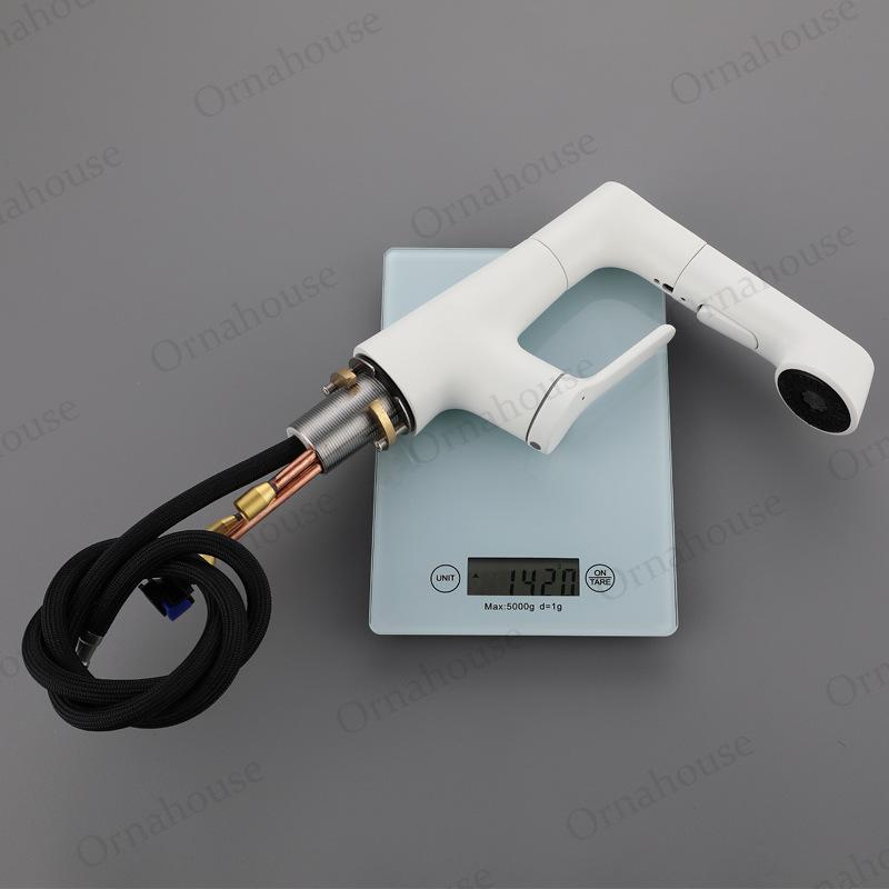 All Copper White Rotating Pull-out Basin Faucet Gun Gray Black Lifting Cold and Tropical Shower Telescopic Mixing Faucet