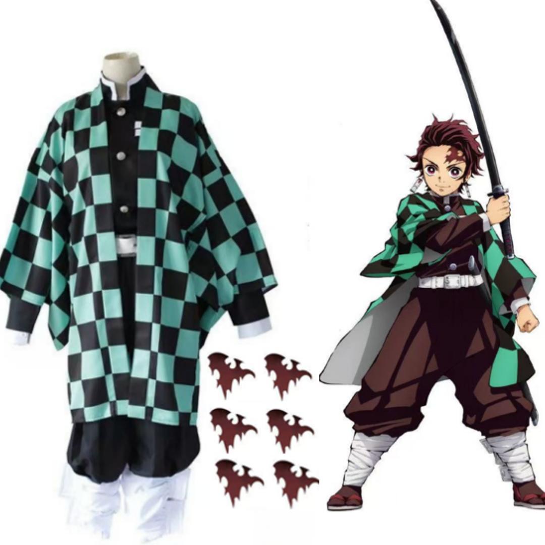 

Дорослий Діти Demon Slayer Corps Kimetsu no Yaiba Kisatsutai Kamado Tanjirou uniform Agatsuma Zenitsu Cosplay Costume Аніме Плащ 2XL зелений