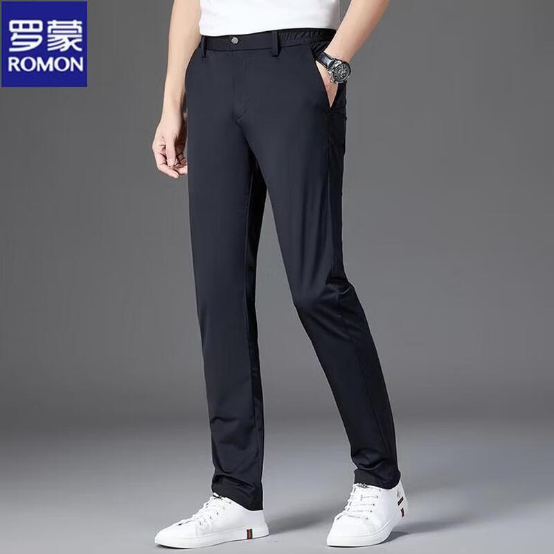 ROMON Men's Summer Ice Silk Straight Business Casual Pants