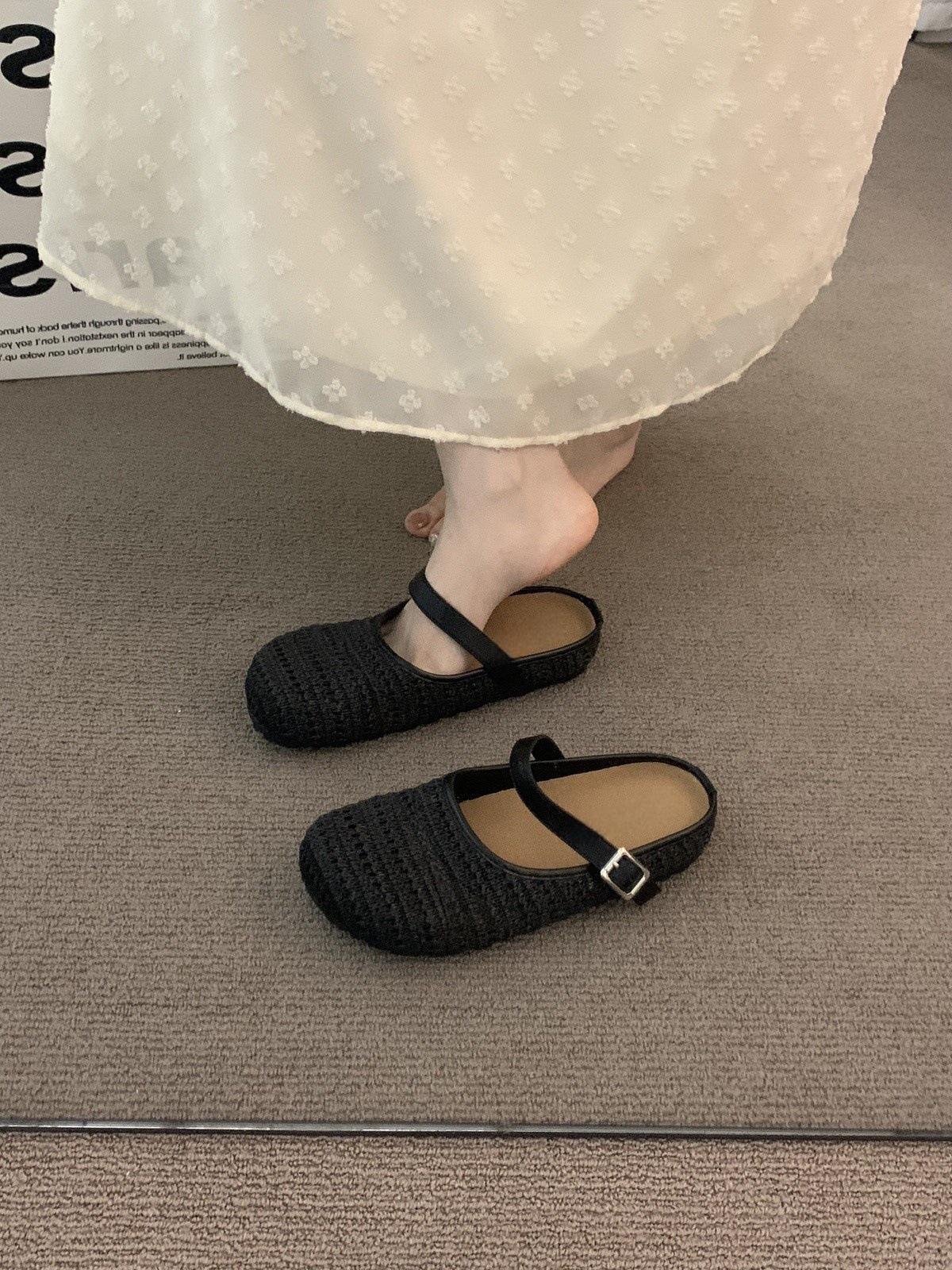 

Плетёная нежная платформа женская верхняя одежда весенне-летние каникулы Мэри Джейн полуносочные туфли 35 чёрный