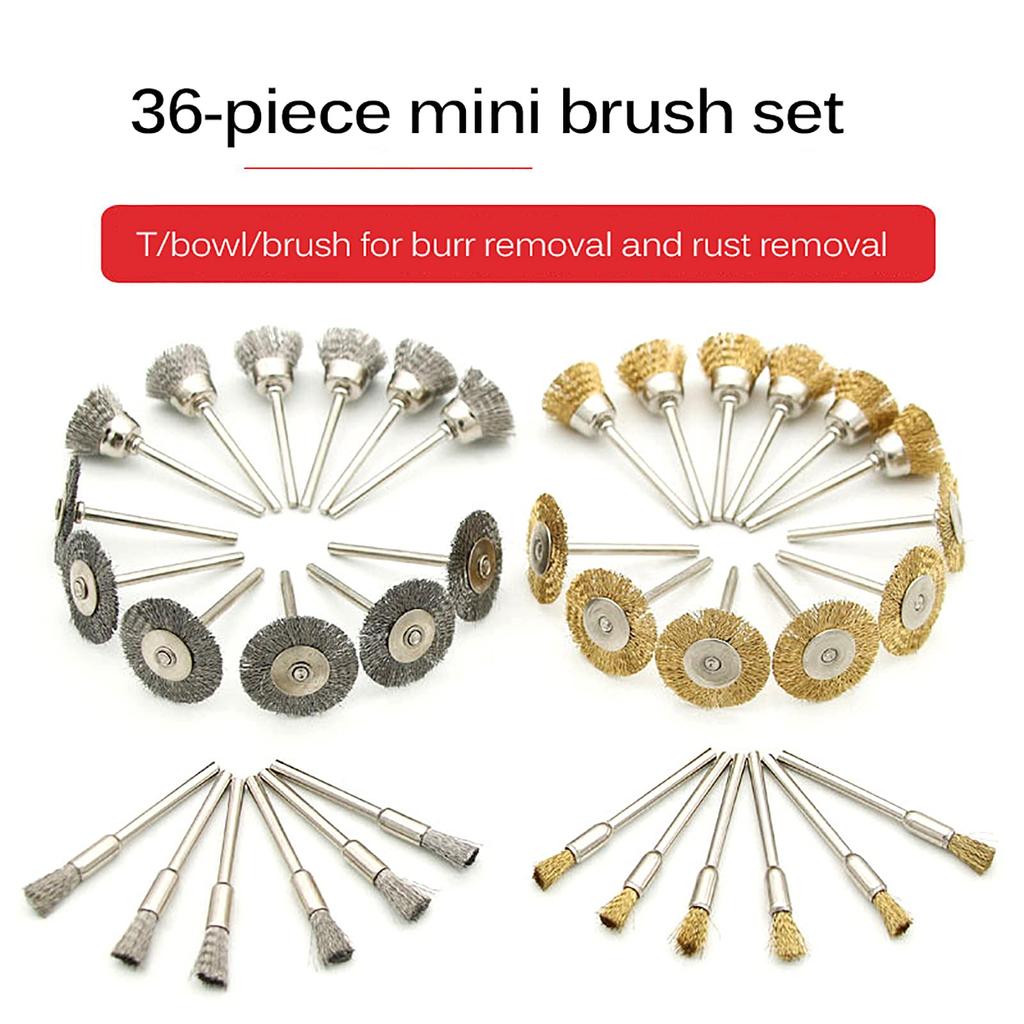 Wire Wheel Brush Set 36 Pcs/Set, Brass and Wire Brush Set, Rotary Tool Accessories for Polishing and Cleaning Tools
