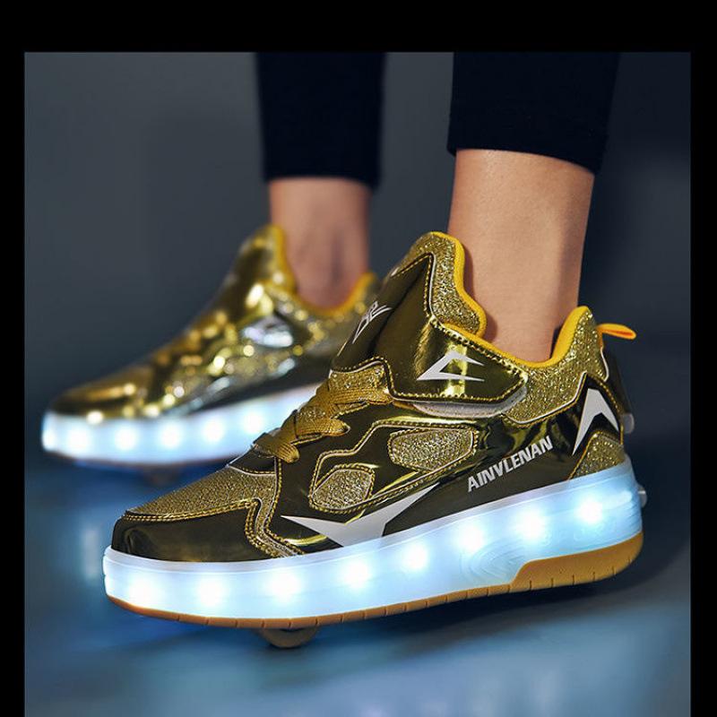 New Runaway Shoes Double-wheel Charging with Lights Boys Pulley Shoes Girls Skates Men's and Women's Shoes with Wheels Single Wheel