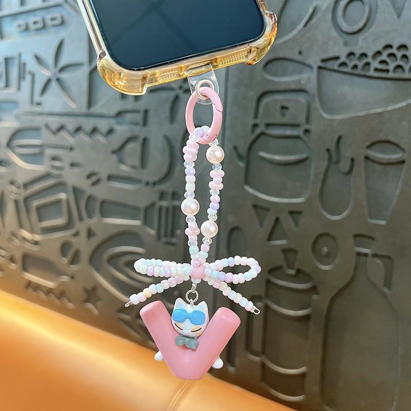 Alphabet Beaded Cat Phone Charm & Keychain Bag Pendant