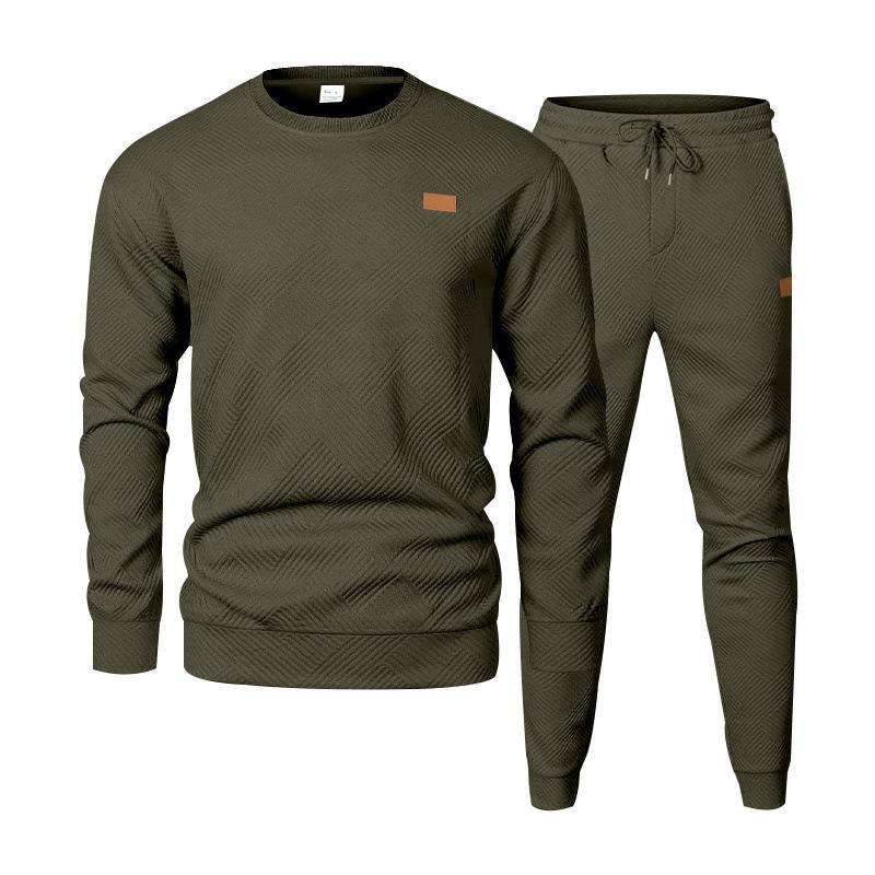 

American Outdoor Casual Sports Men s Simple Commuting Loose Textured Round Neck Sweatshirt Suit XXL армія зелений колір