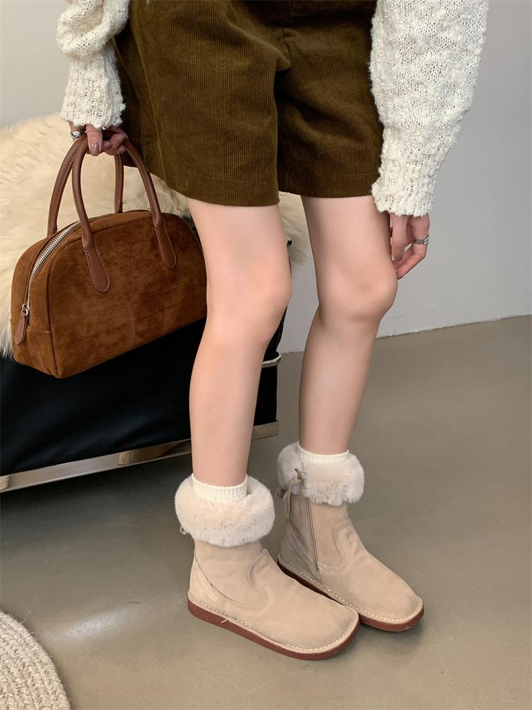 2025 platform women's boots fluffy shoes short boots snow boots mink hair outer wear winter warm velvet snow cotton shoes