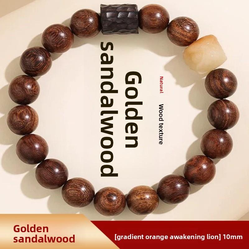 Goldenes Seiden-Sandelholz Armband 2.0 Altes Material Holz Buddha Perlen Armband für Männer und Frauen Paarschmuck Sandelholz Rosenkranz Kultureller Spielschmuck