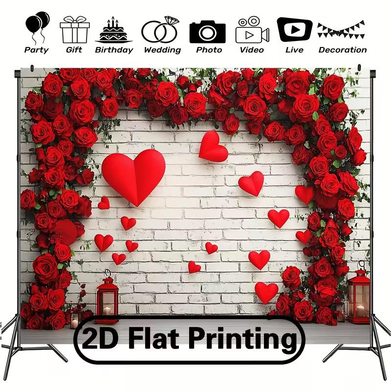 2D Romantic Love Heart Rose Backdrop Wedding Photography Background Banner
