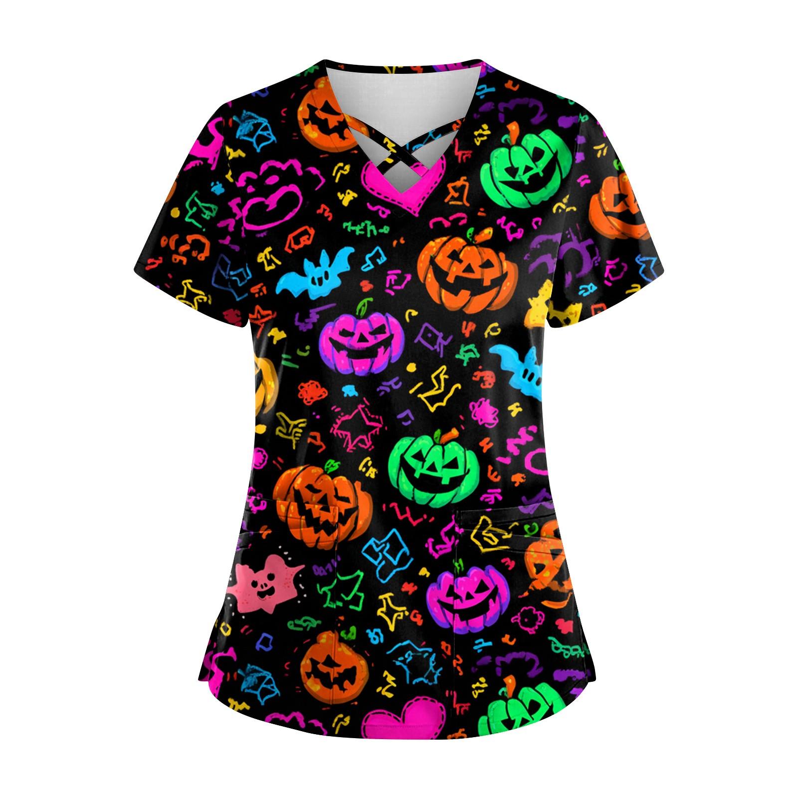 

Жіночий топ з V-подібним вирізом і кишеньковим малюнком з короткими рукавами XL