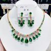 Luxury Waterdrop Pendant Jewelry Set Earring Pink Necklace For Women Bridal Wedding Exquisite Fashion Zircon Party Banquet Gift