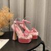 New 15CM Ultra-high Heel Thick Heel Waterproof Table Square Head Fluff One-word Buckle with Sandals Women