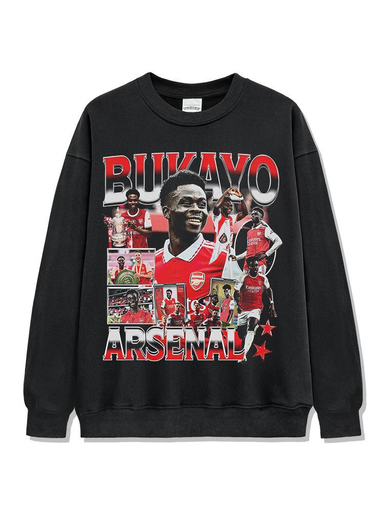 Hooded Sweater Abukayosak T-Shirt Heavy Vintage Bukayo Crew Neck Saka Print Short Sleeve