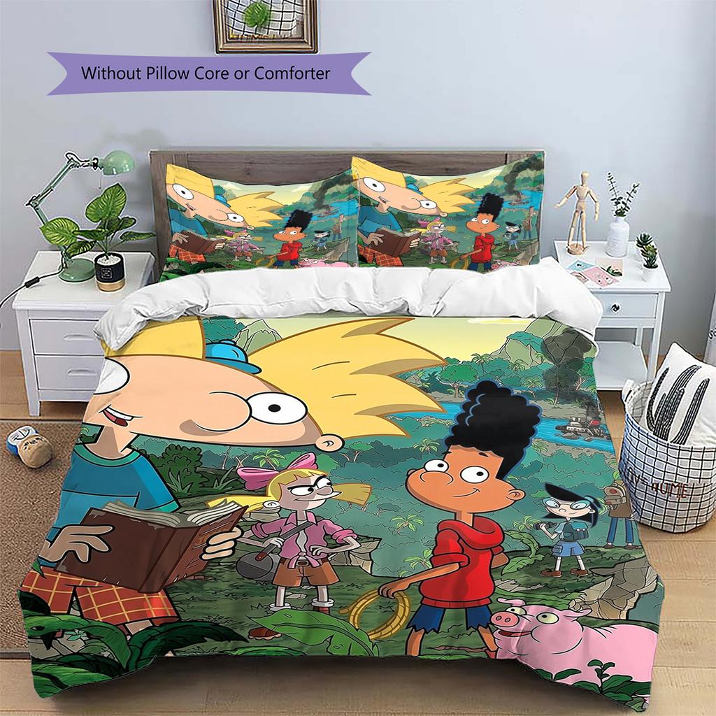 Hey Arnold Pattern Bedding Home Decoration Birthday Gift (1 * duvet cover + 2 * pillowcase, without core)