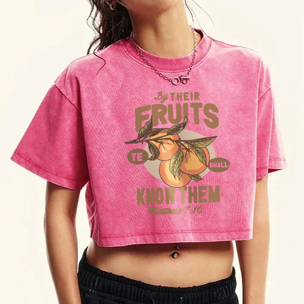 Fresh Fruits Orange Prints Washed T Shirt Womens Crewneck Fitness Short Sleeve Crop Summer Tops Cotton Casual T-Shirts