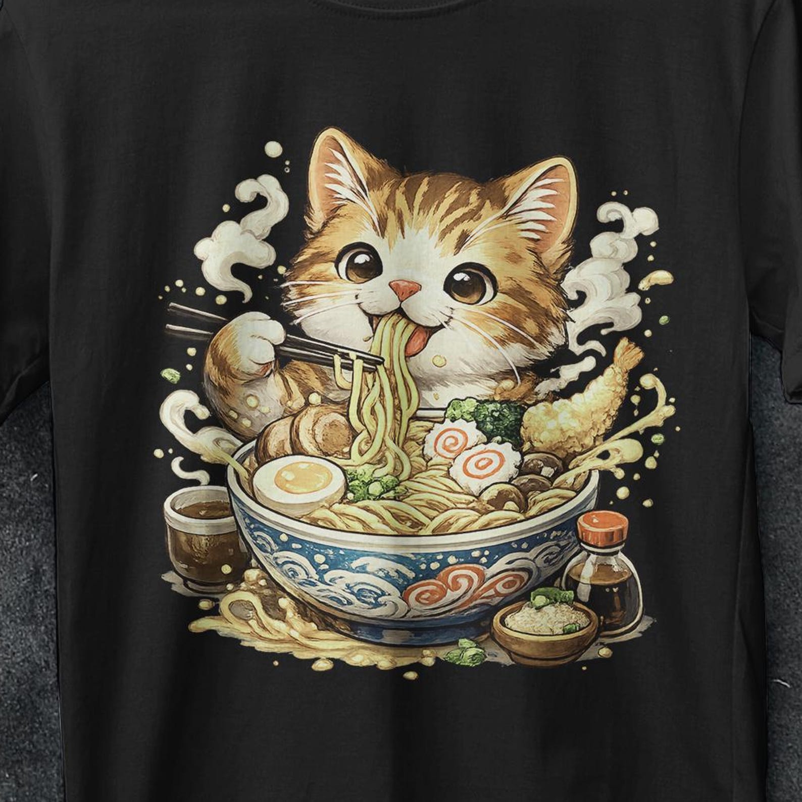 Ramen Cat shirt, Cat Eating Ramen Shirt, Cat Lovers Gifts, Funny Cat Shirt,Noodle cat shirt,cat eating noodles, gift, black cat, Cat Sweater M