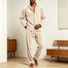 Men's Corduroy Pajama Set with Casual Long Sleeve Button Front Lapel Collar Shirt and Loose Fit Pajama Pants