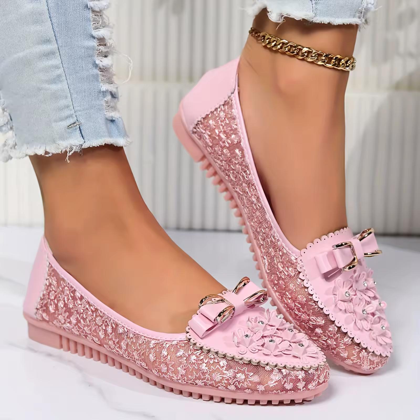 First Club Dames Zomer Ontwerp Zachte Enkele Schoenen Elegante Ademende Lage Mond Schoenen 40 roze