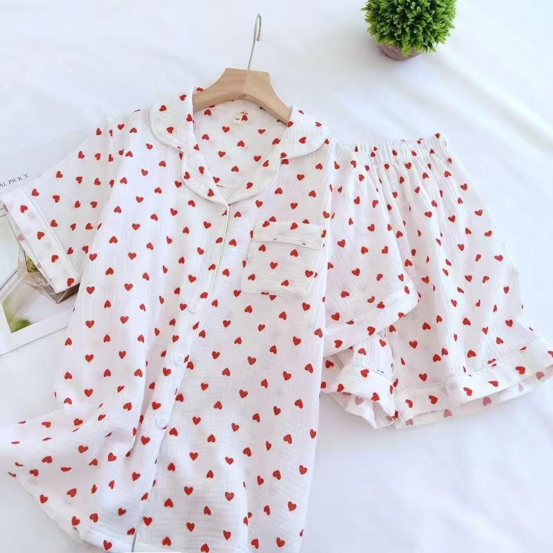 Women's Pure Cotton Summer Pajama Set - Sweet, Breathable, Short Sleeve & Shorts