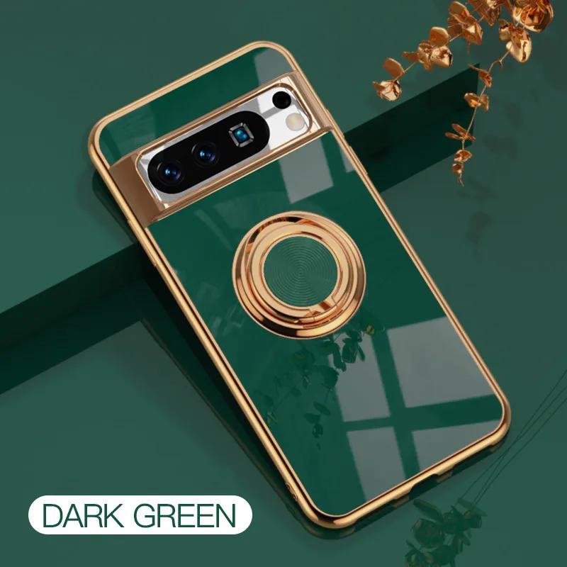 Měkký nárazuvzdorný pokovený držák s kroužkem Pouzdro na telefon Pro Google Pixel 10 9 Pro XL 9A 8A 8 Pro 7 7A Kryt Stojan Šasi Capa Funda Coque